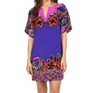 Trina Turk Dress‎ Size 4 Carnival Short Sleeve SIlk Floral Print Purple Womens
